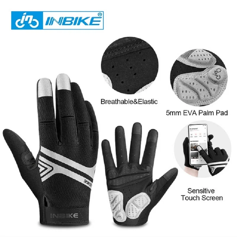 INBIKE Full Finger Cycling Gloves 5mm EVA Palm Pad Bike Gloves