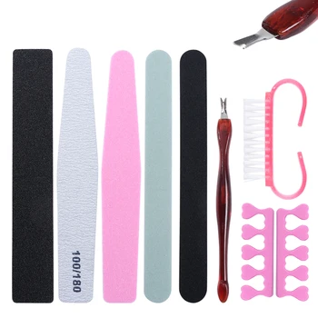 

9pcs/set Nail File Set Nail Buffer Nail Brusher Kit Finger Toe Separator Cuticle Pusher UV Gel Remover Manicure Tools Kit BE1529