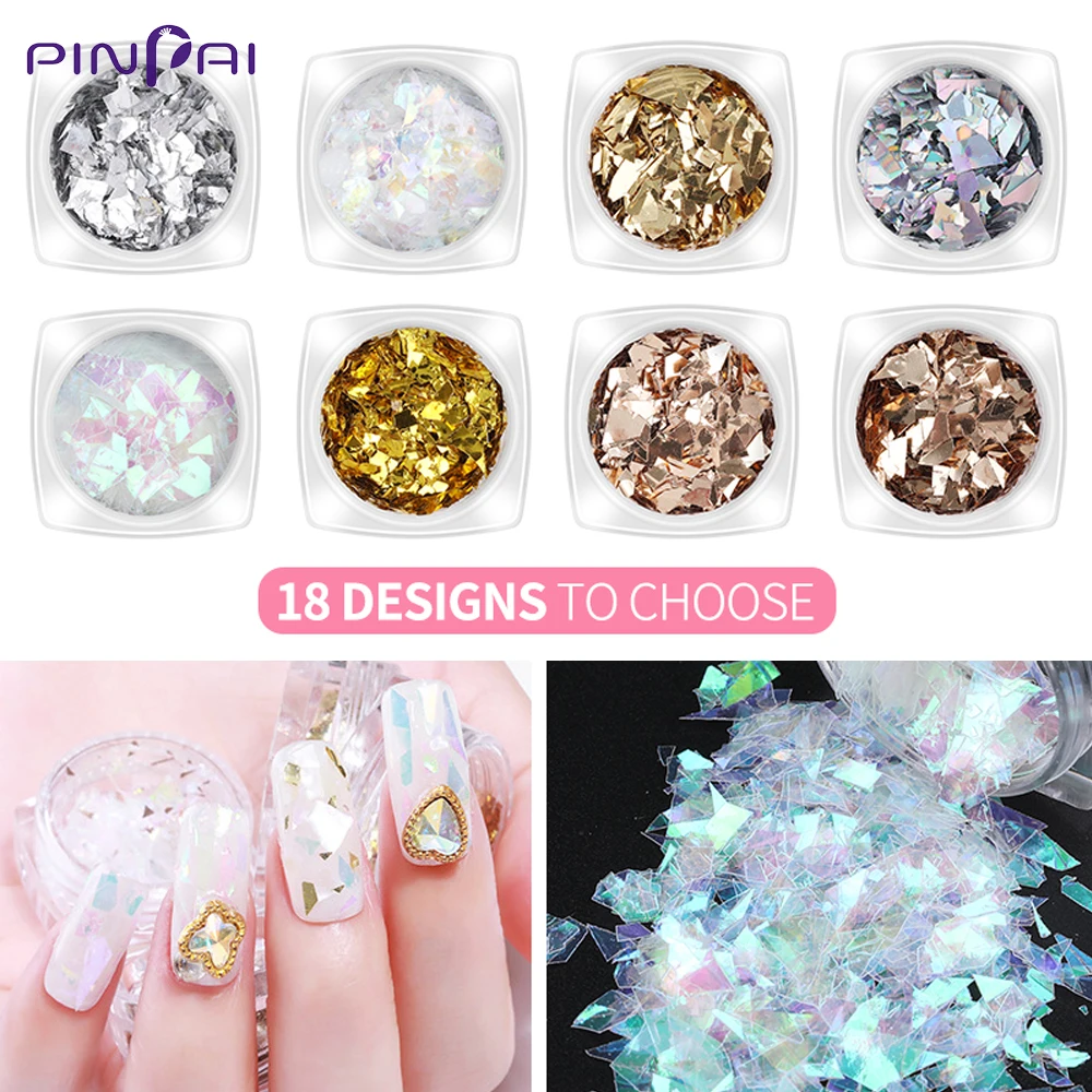 

18 Styles 3D Holographic Nail Sequins Irregular Glitter Broken Glass Gold Nail Foil Transfer Flakes Manicure Nail Art Decoration