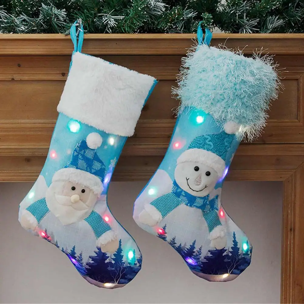 2 Christmas Santa Sack Stocking Sock Gifts Bag Xmas Accessory Snowman Snowflake 