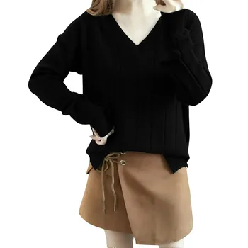 

Soft V Neck Sweater Women Autumn Winter Knitted Pullovers Loose Long Sleeve Bottoming Shirt Female Crop Sweater Winter Clothes