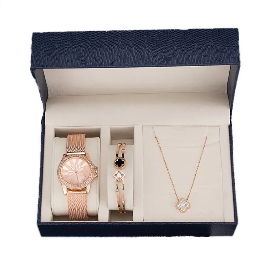 

Luxury Brand Women Watches Set Fashion Four-leaf clover diamond Party Ladies Watch Creative Design Bracelet Watch Relojes Mujer