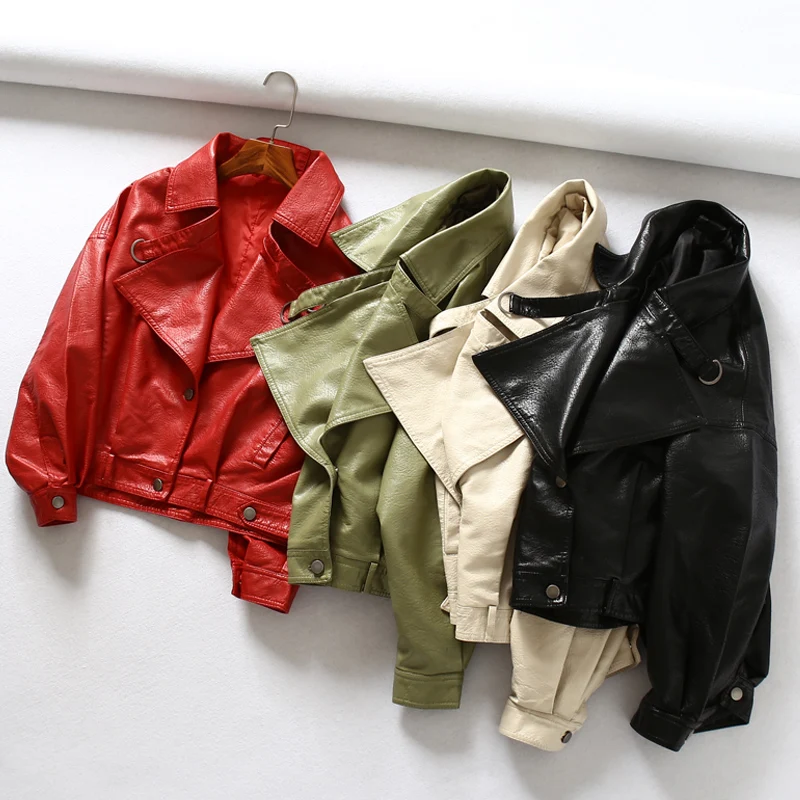 Red Faux Leather Jacket Womens Red Lady Biker Jacket Women Women