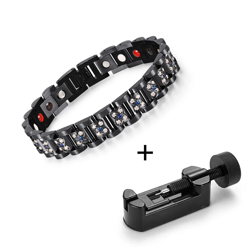 bracelet with tool RainSo, модный стиль, цепочка, черная, нержавеющая сталь, магнитная, 4 в 1, браслет для здоровья, для женщин, исцеление, дружба, ювелирное изделие - Окраска металла: bracelet with tool