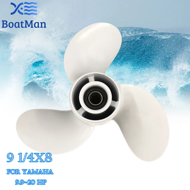BoatMan® Aluminum Propeller 9 1/4x8 For Yamaha Outboard Motor 9.9-20HP  8 Tooth Spline 683-45947-00-EL Engine Part