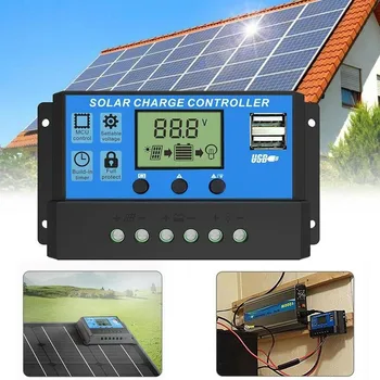 

10A/20A/A30A/40A/50A/60A Solar Charge Controller Auto Solar Panel Dual USB LCD Display 12V/24V Smart Solar Charge Controller