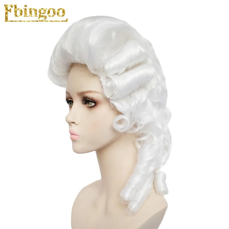 Ebinoo White Lawyer Wig Baroque Curly Colonial Female Lawyer Judge Deluxe Historical Costume Synthetic Cosplay Wig for Halloween