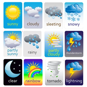 

12Pcs/Set Kindergarten Early Education Primary School Teacher Teaching Aids English Weather Poster A4 Enlightenment Flash Card