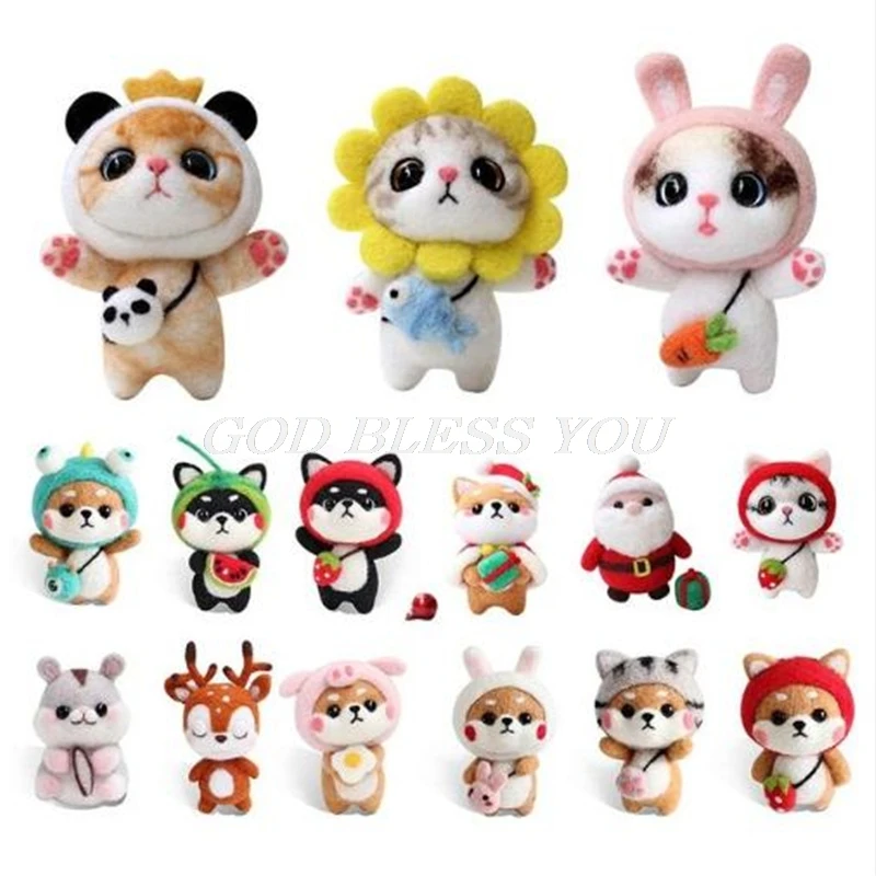 

Cat Doll With Strawberry Panda Wool Felt Craft DIY Non Finished Poked Set Handcraft Kit For Needle Material Bag Pack