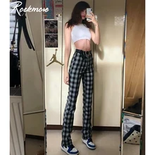 Rockmore винтажные клетчатые женские широкие брюки с карманами, брюки с высокой талией размера плюс, штаны для бега, клетчатые штаны для хип-хопа