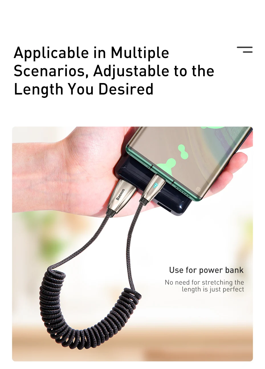 Baseus 3 А usb type-C кабель 18 Вт Интеллектуальный светильник кабель для зарядки для Huawai samsung USB C type-C кабель для зарядки и передачи данных