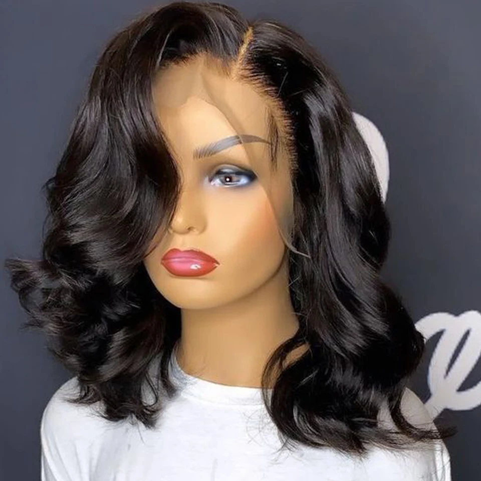 La onda del cuerpo de Bob corto peluca con malla frontal pelucas de cabello humano para las mujeres negras cuerpo onda de encaje peluca con malla frontal pelo brasileño pelucas con minimechones