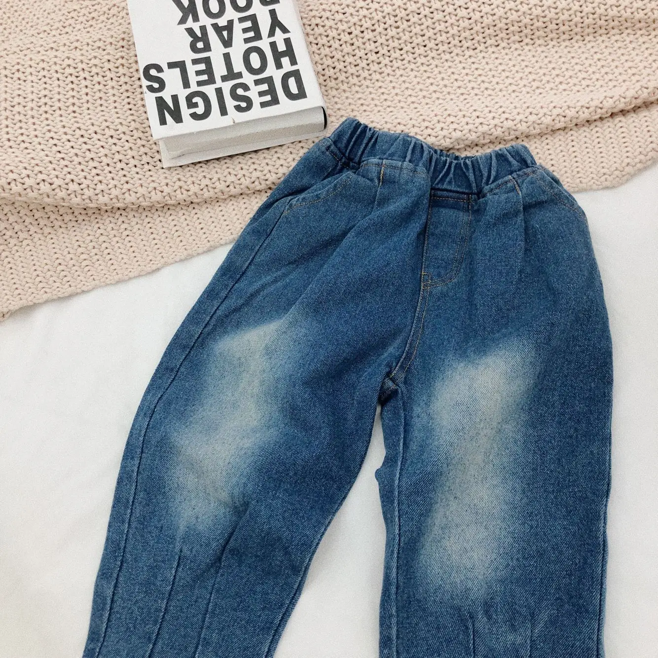 WLG boys girls autumn jeans kids denim blue casual all match jean baby trousers 2-7 years