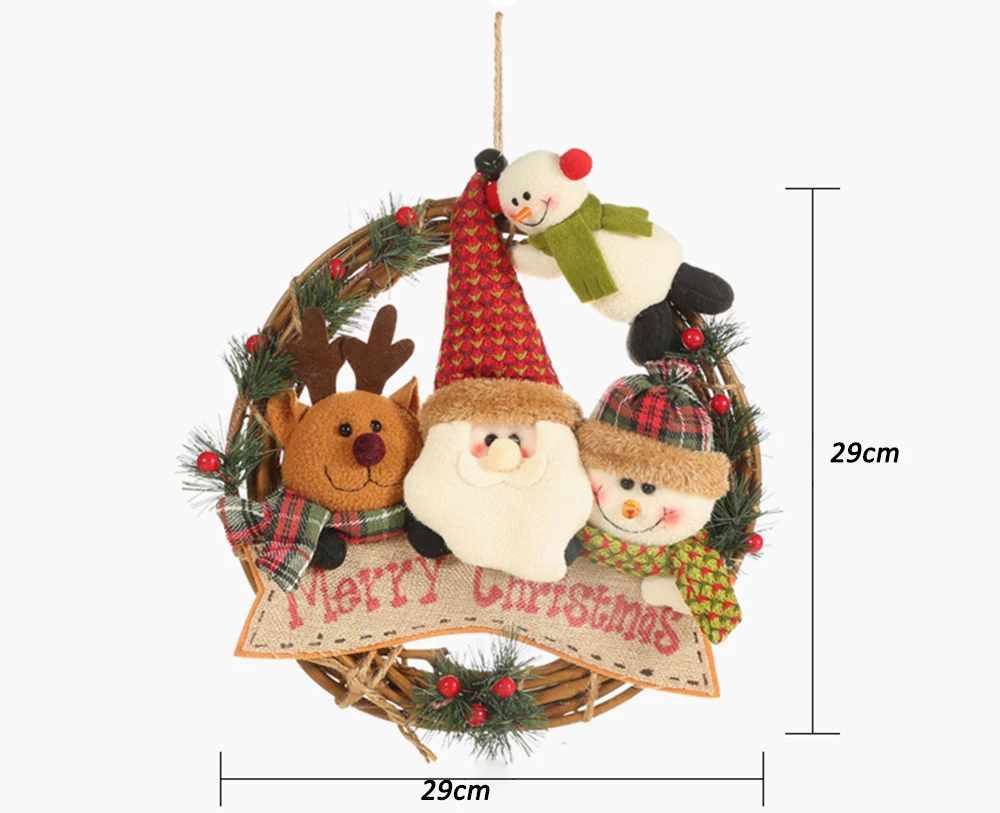 Christmas Rattan Wreath Old Man Snowman Elk Pendant 29*29CM Christmas Scene Arrangement Door Wall Hanging Tree Drop Ornaments