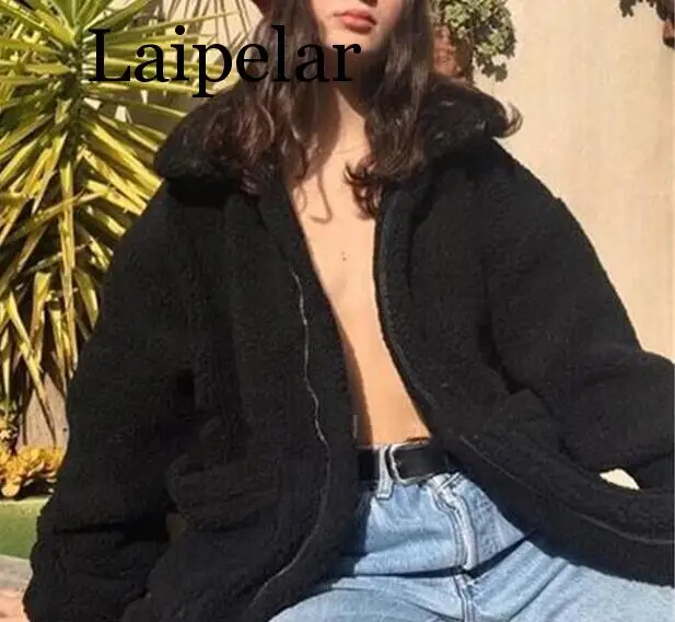 Laipelar, новое зимнее женское пальто из искусственного меха, повседневная куртка из искусственного меха с длинным рукавом, Женская винтажная черная верхняя одежда, Casaco Feminino