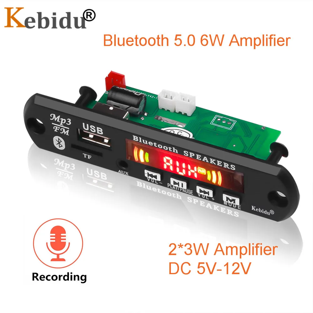 

Hands-free Bluetooth 5.0 6W Amplifier MP3 Player Decoder Board 5V 12V Car FM Radio Module Support FM TF USB AUX Audio Record