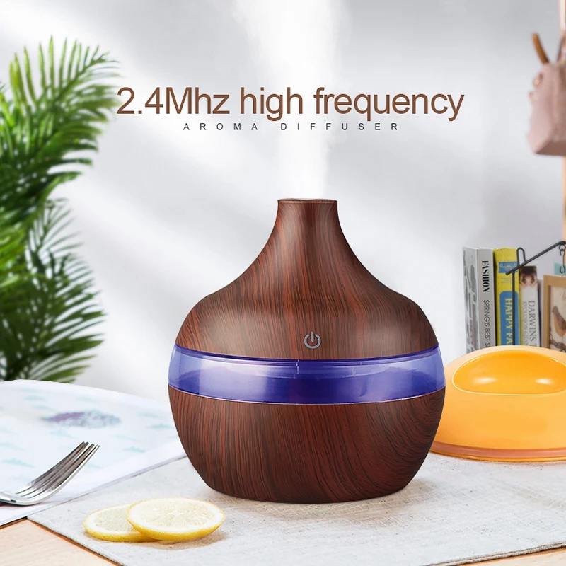 ABRA-Usb 300Ml Aroma Humidifier Aromatherapy Wood Grain 7 Color Led Lights Electric Aromatherapy Essential Oil Aroma Diffuser