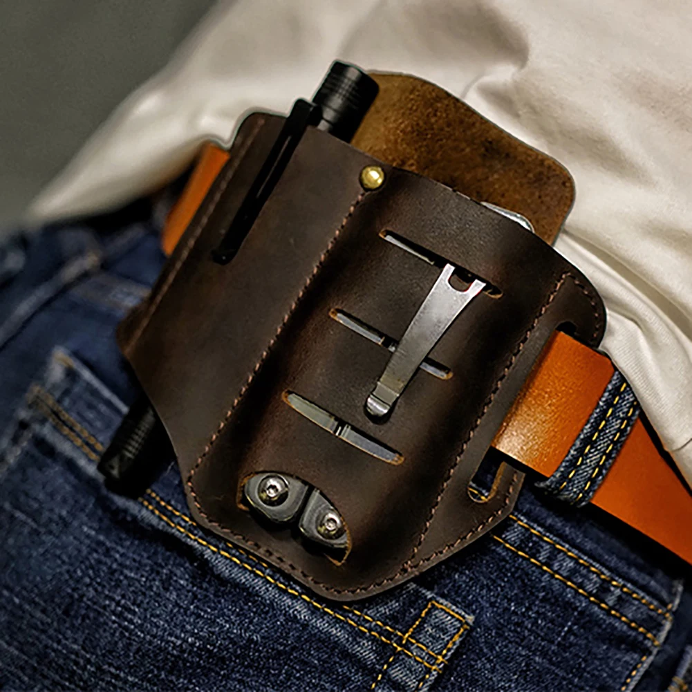 

Multifunction EDC Leather Sheath Waist Holster Belt Loop Organizer Pouch Storage Pocket Bag For Tactical Pen Pliers Home Tool