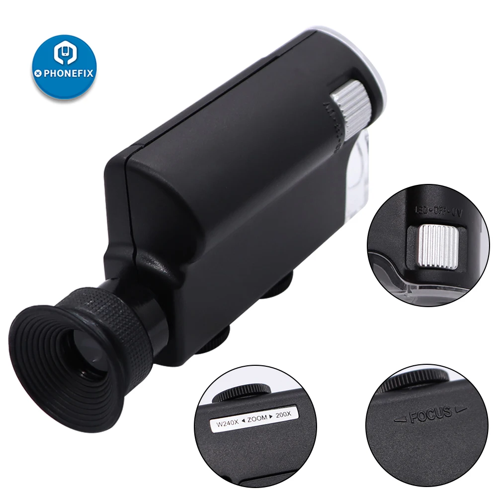 Handheld Microscope Portabl 60X-240X Zoom LED Pocket Jewelry Magnifier Magnifying Loupe Glass Phone Repair | Инструменты