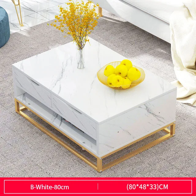 B White (80cm) Мраморный узор журнальный столик светлый Роскошный белый черный золотой чайный столик деревянный стальной придиванный столик квадратный прямоугольник мраморный топ журнальный столик с ящиками для гостиной мебели - Цвет: B White (80cm)