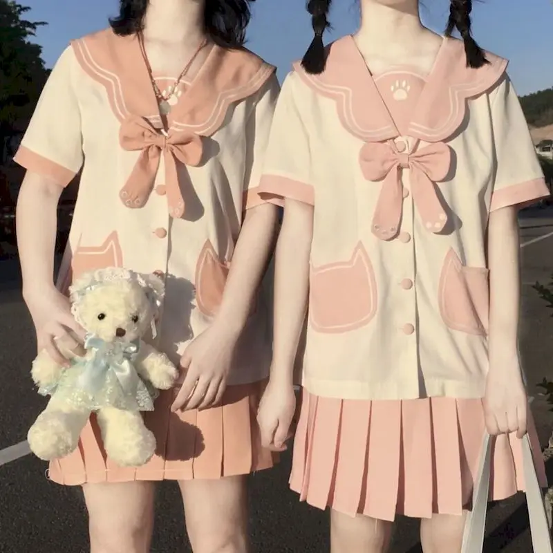 

JK uniform two piece set Japanese women shirt and skirt streetwear cute sweet womens outfits preppy summer tiktok matching sets