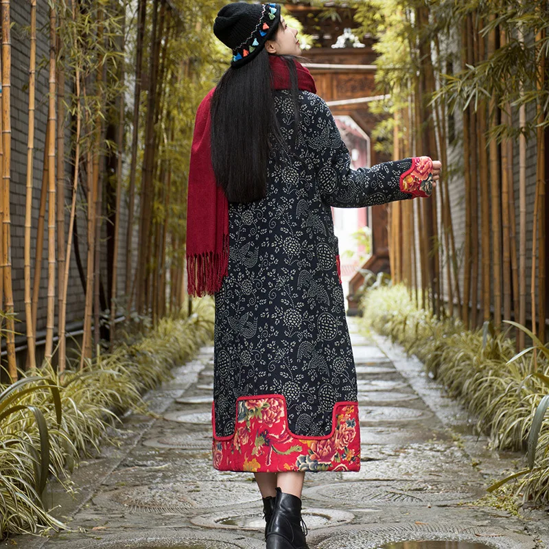 

2018 Origional Design Cotton Linen WOMEN'S Dress National Wind Cotton Overcoat Joint Printed Cotton Coat