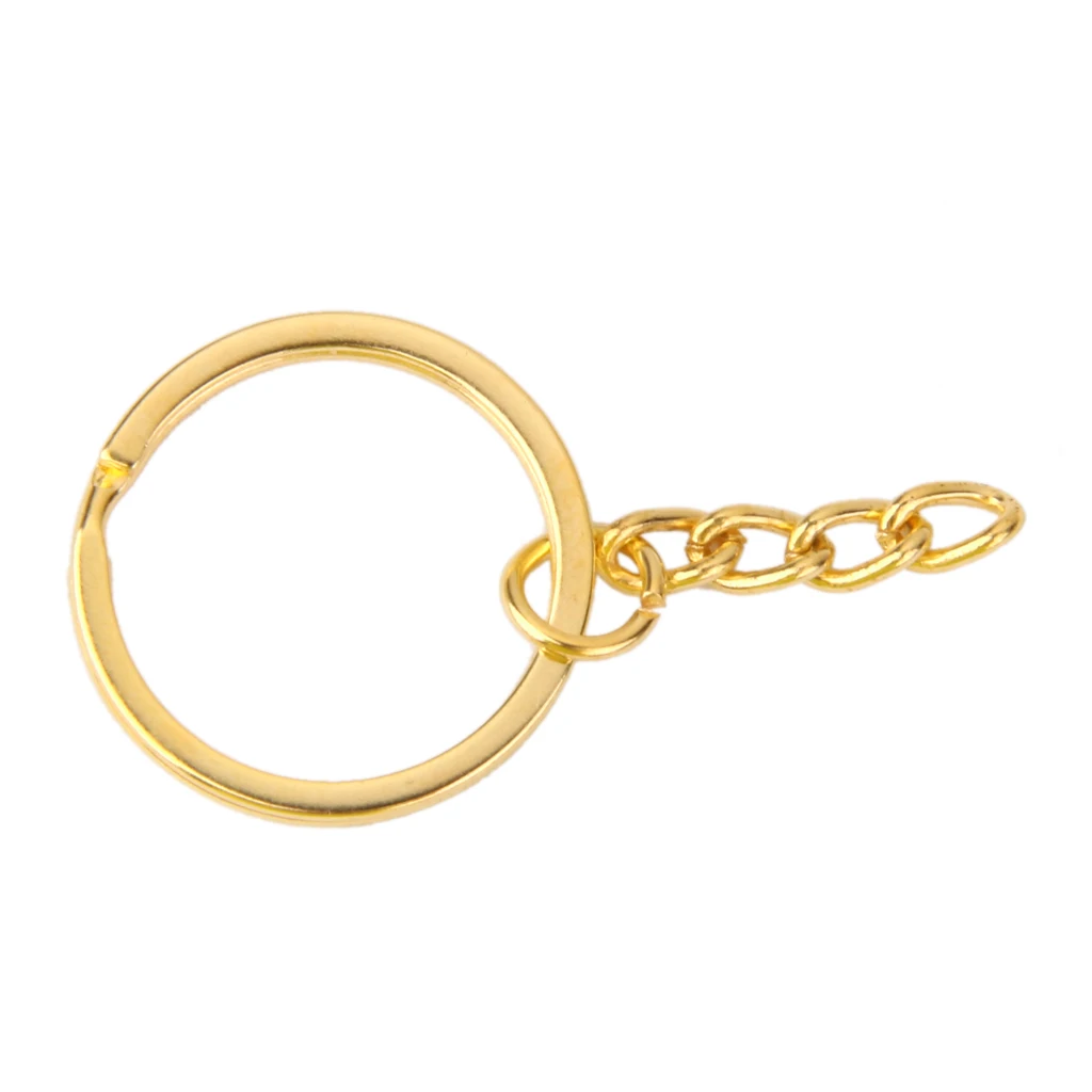 100 Pieces 1 inch /25mm Metal Split Key Ring with Chain Golden Key Ring Keychain Ring Parts Open Jump Ring and Connector