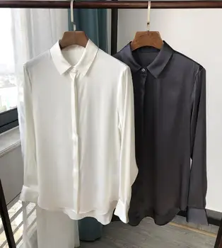 

Early Spring Summer 100% Silk Women's shirt long sleeve ladies office work blouses and tops female clothes