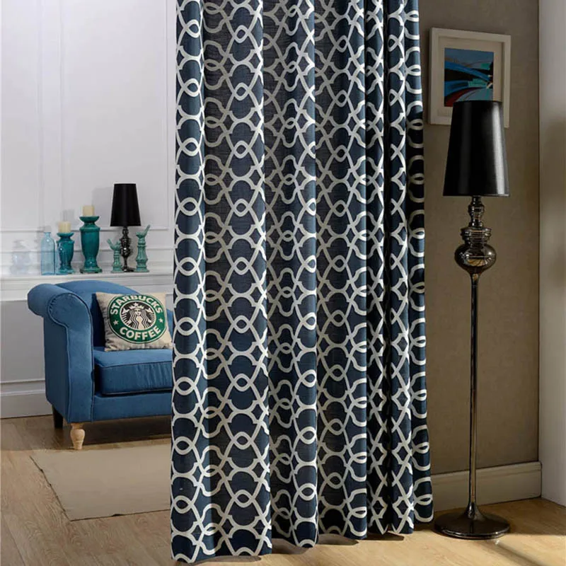 Fabric Curtain Скандинавский геометрический узор занавеска гостиная с синей занавеской s модный современный занавес s Высокое затенение окна портьеры WP412#40 - Цвет: Fabric Curtain
