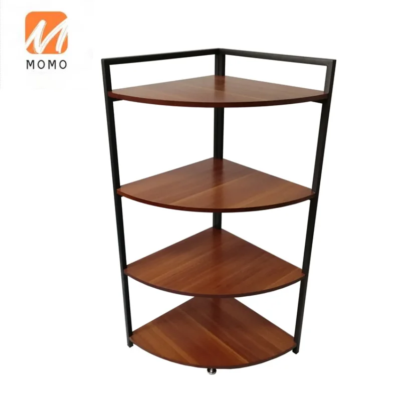 High Quality 4-Tier Living Room Storage holder Saving Space Standing Corner Rack Metal frame Display Shelf |