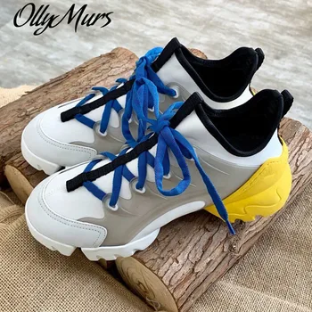 

New High Quality Spring Luxury Brand Fashion Round Toe Lace up Flat Shoes Women Sneakers Thick Sole Casual Shoes