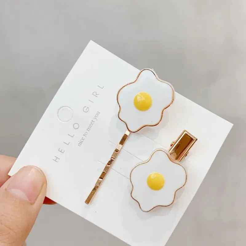 

EDCRFV 2Pcs Japanese Women Girl Styling Hair Clip Cute Drop Oil Poached Egg Wavy Bobby Pin Student Funny Mini Alligator Hairgrip