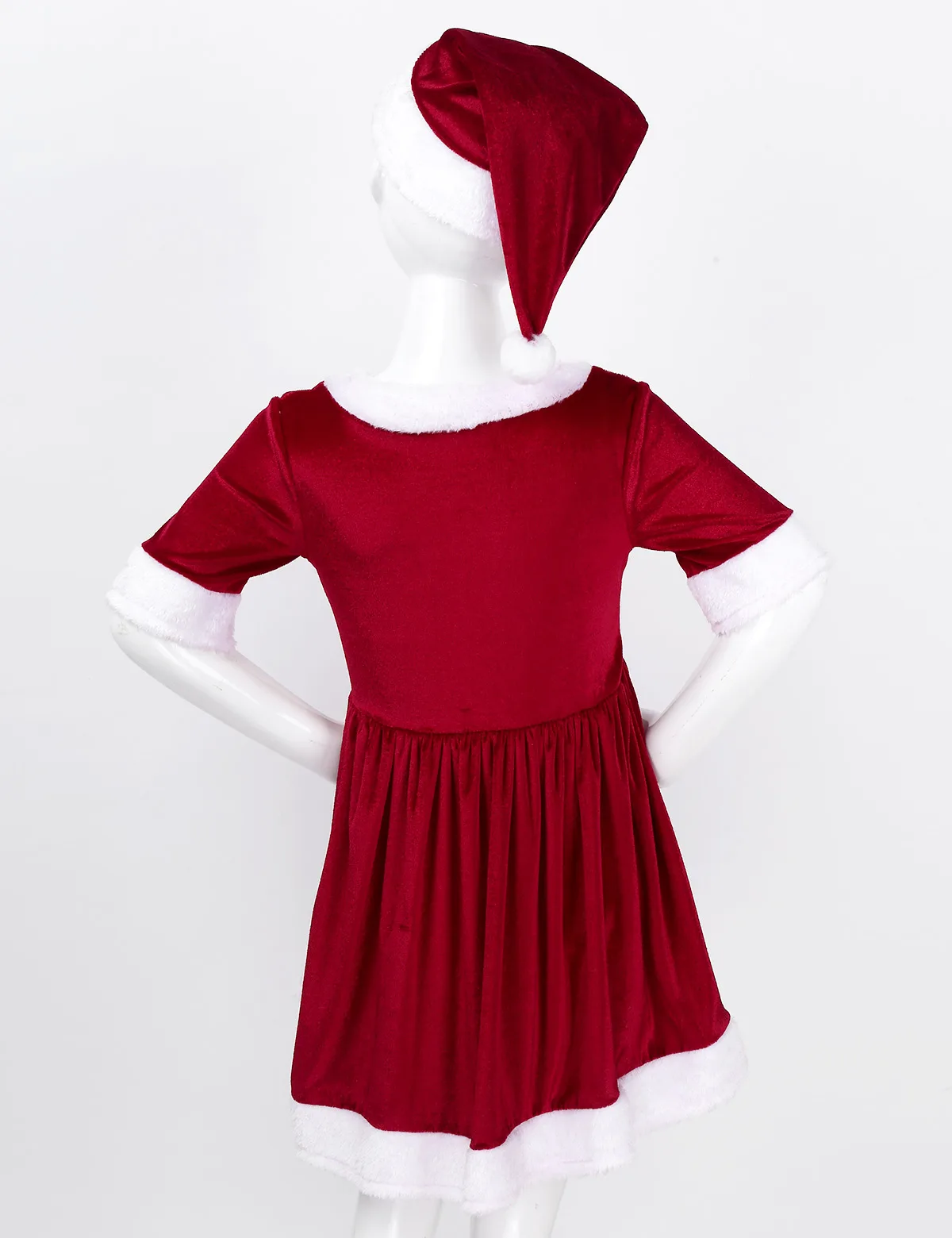 Детский карнавальный костюм Санта Клауса для девочек; сезон зима Детские Рождественские Вечерние и новогодние праздничные платья до колена и шляпа; костюм