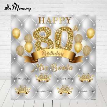 

InMemory Photography Backgrounds Silver Gold Glitter Balloons Adult Happy 80 Birthday Party Backdrop For Photo Studio Supplier