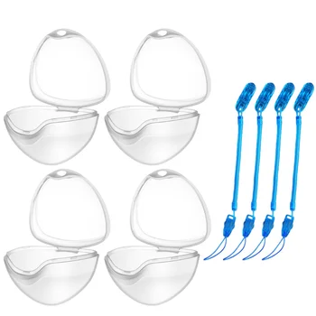 

4PCS Portable Transparent Pacifier Storage Boxes Clip Nipple Containers Baby Infant Toddler Pacifier Cases with 4 Ropes
