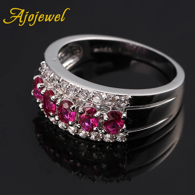 Ярко-розовый Ajojewel кольца с красным камнем для женщин Кристалл циркониевый браслет кольцо Роскошные ювелирные изделия на палец Feminino Bague Femme - Цвет основного камня: Ярко-розовый