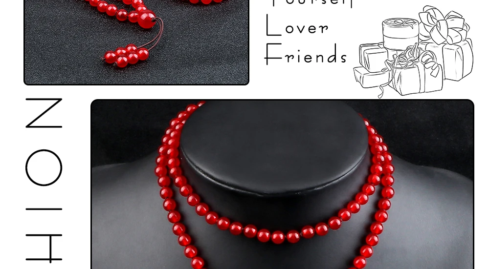Vintage Halskette mit 108 Mala-Perlen, Karneol, roter Naturstein, handgefertigt, geknotet, Meditation, Yoga, Schmuck, Damen und Herren, Glücksarmbänder – Detail 10