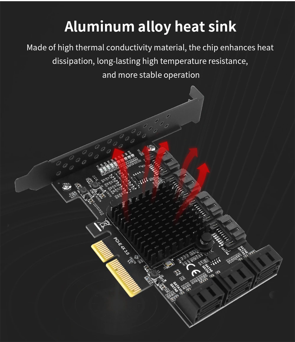 TISHRIC PCI-E SATA Controller Expansion Card - 6/8/10 Ports, ASM1166, PCI SATA3.0 Adapter Description Image.This Product Can Be Found With The Tag Names Adapter, Asm1166 6 ports, Asm1166 sata controller, Expansion card, Pci sata ide controller card