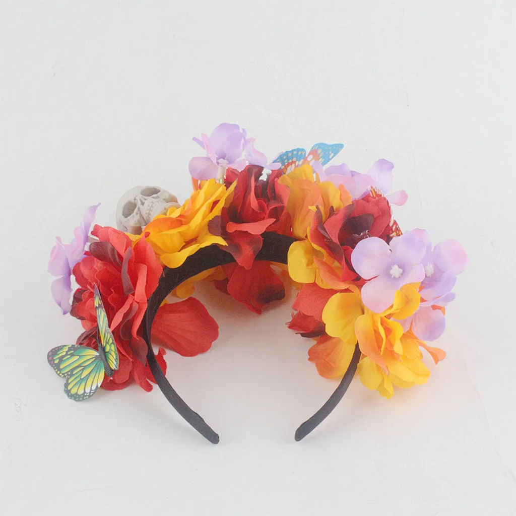 Halloween Party Prom Headband Skull Rose Floral Hairband Halloween Headdress Girls Women Funny Hair Accessories Adjustable