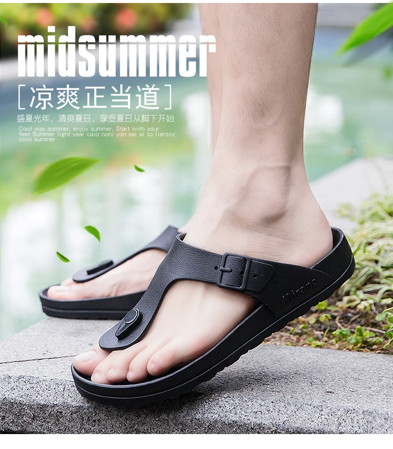 Mens Real Leather Slippers Flip Flops Black Tan Brown Summer Beach Sandals 