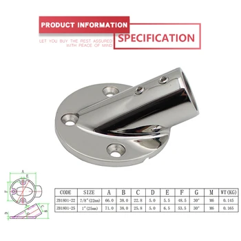 

Marine Boat Yacht 30 Degree Boat Round Base Hand Rail Fitting 316 Stainless Steel 7/8 Inch 22mm & 1 Inch 25mm 1 pcs/lot