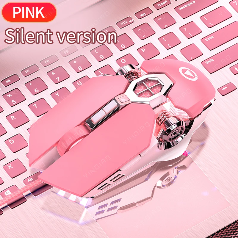 Cute girl mechanical gaming mouse pink mouse gaming dedicated wired silent office computer mouse 3200dpi Pink best office mouse Mice