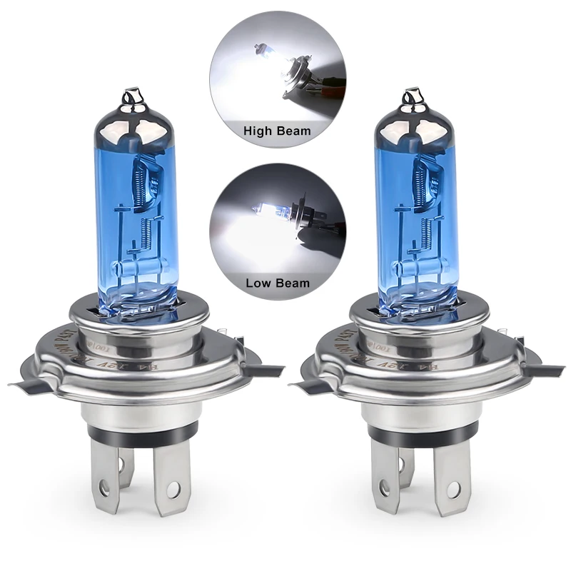 1Set/2pcs Super Bright White H4 100W 12V Halogen Bulb High Power h4 100/90w 6000k Light Car Headlight Lamp Source | Автомобили и