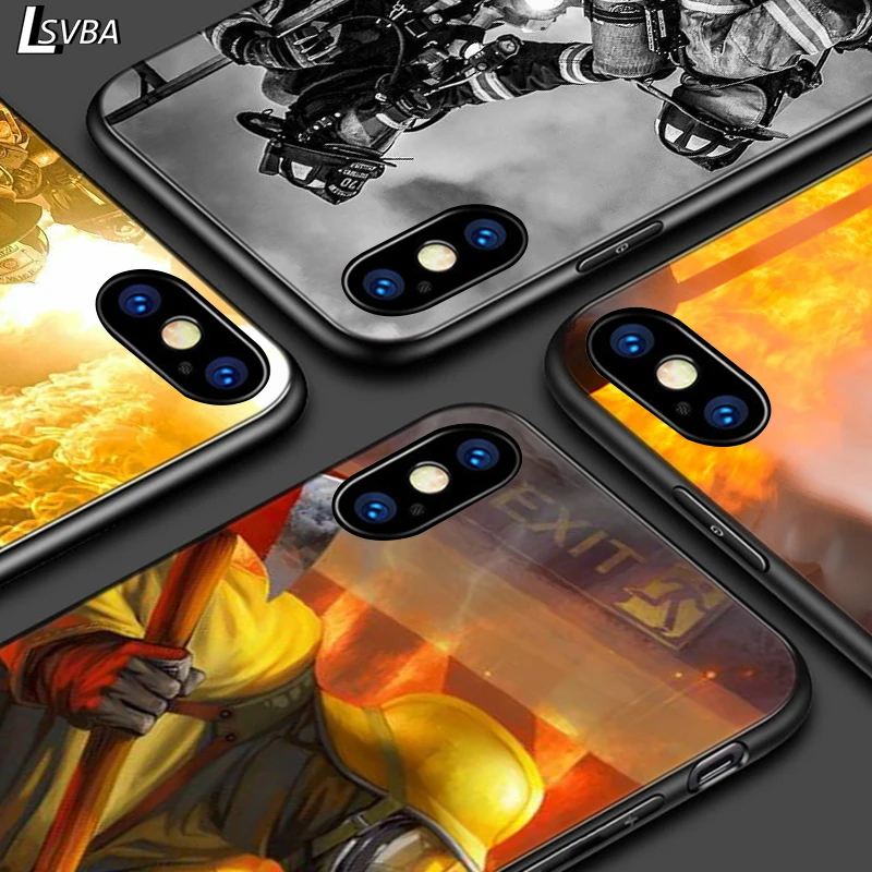 Для iPhone 12 11 Pro Max mini яркий черный чехол Fire Fighter Hero для XR X 8 7 6 Plus 5S SE телефона |