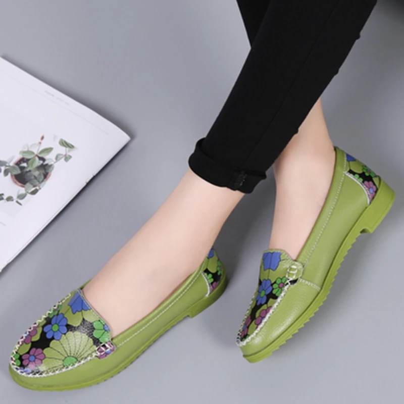 Woman's Flats Shoes spring soft genuine leather slip-on casual women footware shoes ladies loafers comfortable driving shoes