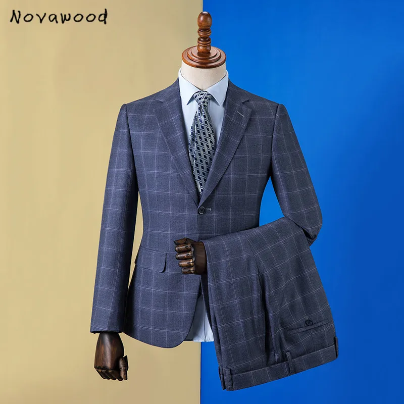 Novawwood однобортный английский стиль деловые мужские костюмы из трех предметов(пиджак+ брюки+ жилет) свадебное платье жениха клетчатые официальные костюмы - Цвет: Same as pictures