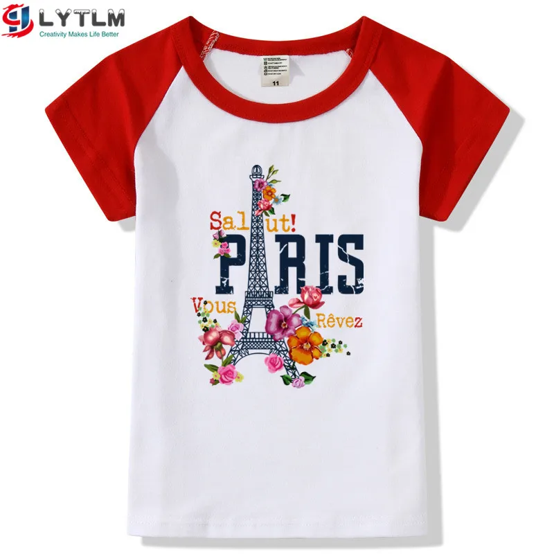 LYTLM я люблю пари футболка Femme корейская мода футболка Enfant Fille трендовая детская футболка франция Осенняя детская одежда для верха для девочек - Цвет: DX Raglan Red