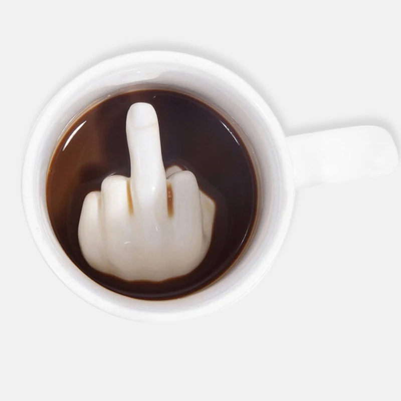 Design Novelty White Middle Finger Style Mug Creative Cute Mug Cup Coffee Milk Cup Water Cup Funny Ceramic Mug 300ml Gift Cup