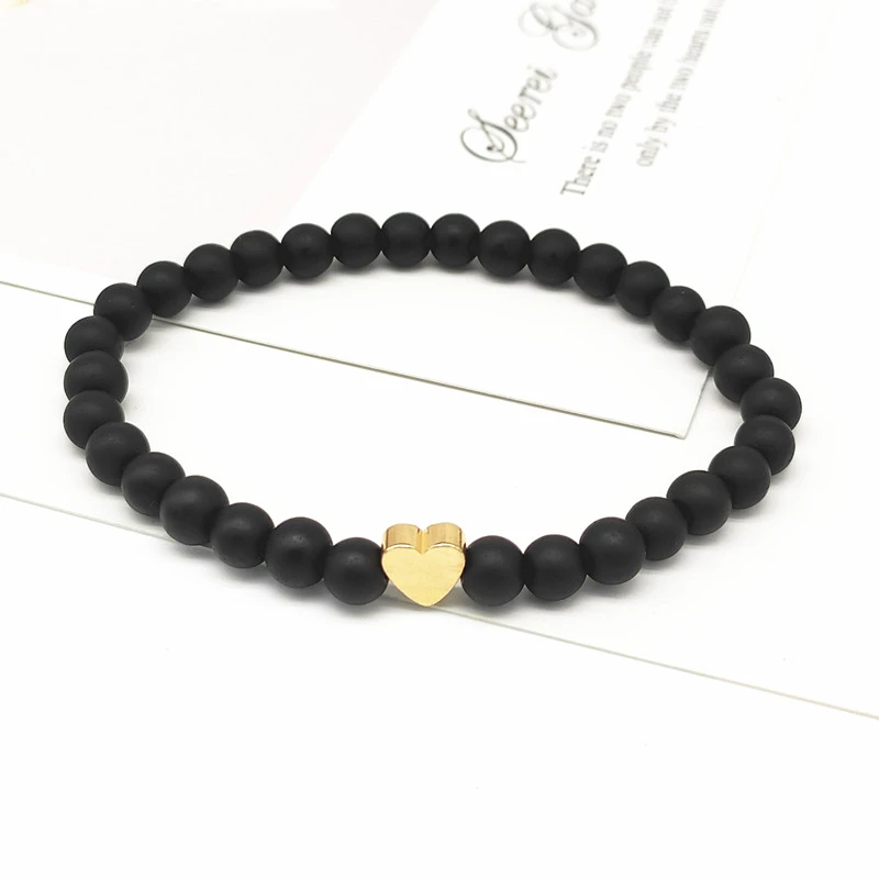 Pulsera de piedra natural para hombre, pulsera de cuentas de blanco mate, pulsera de Color dorado, joyería mano de corazón de amor, venta de fábrica|Pulseras de hilo| - AliExpress