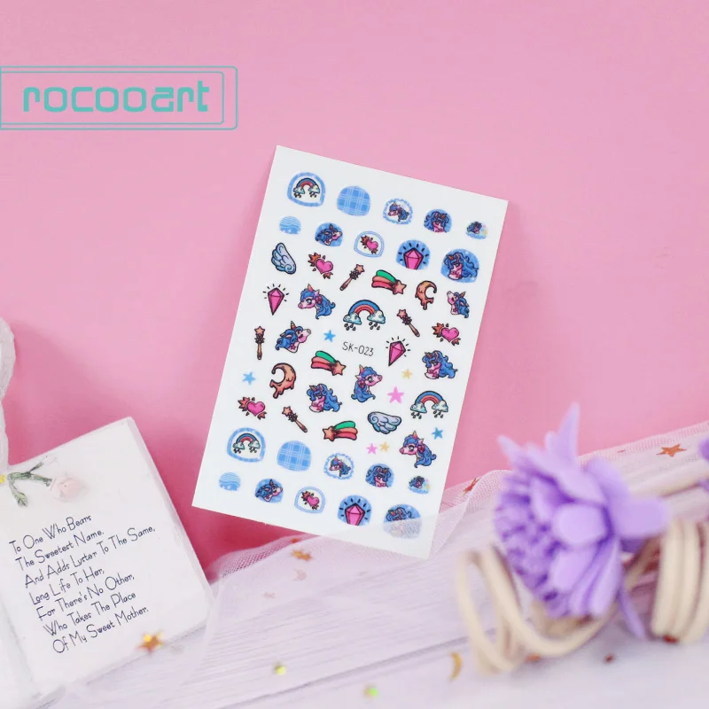 SK-023 Rocooart beauty, мультипликационный рисунок, детские наклейки для ногтей, клей, сделай сам, искусство для ногтей, тату, временно, наклейки для ногтей, Декор - Цвет: SK-023